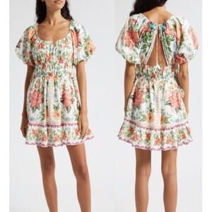 Farm Rio Bloom Garden Off White Floral Mini Dress XS New With Tags
